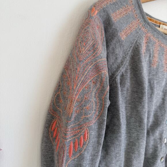 SUNDANCE Womens Gray Classic Cardigan Button Down Sweater Beaded Boho Floral M - Picture 2 of 10